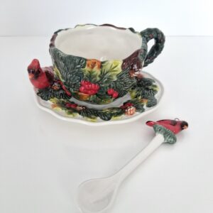Corner Ruby CR Teacup, Spoon and Saucer Set